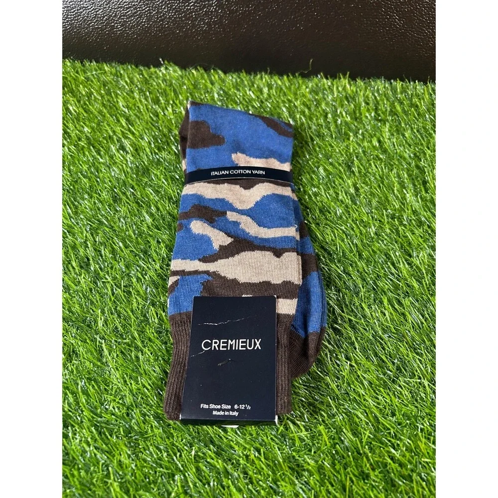 Cremieux Italian Cotton Yarn Dress Socks Camo Print Blue Brown‎ Mens Size 6-12.5
